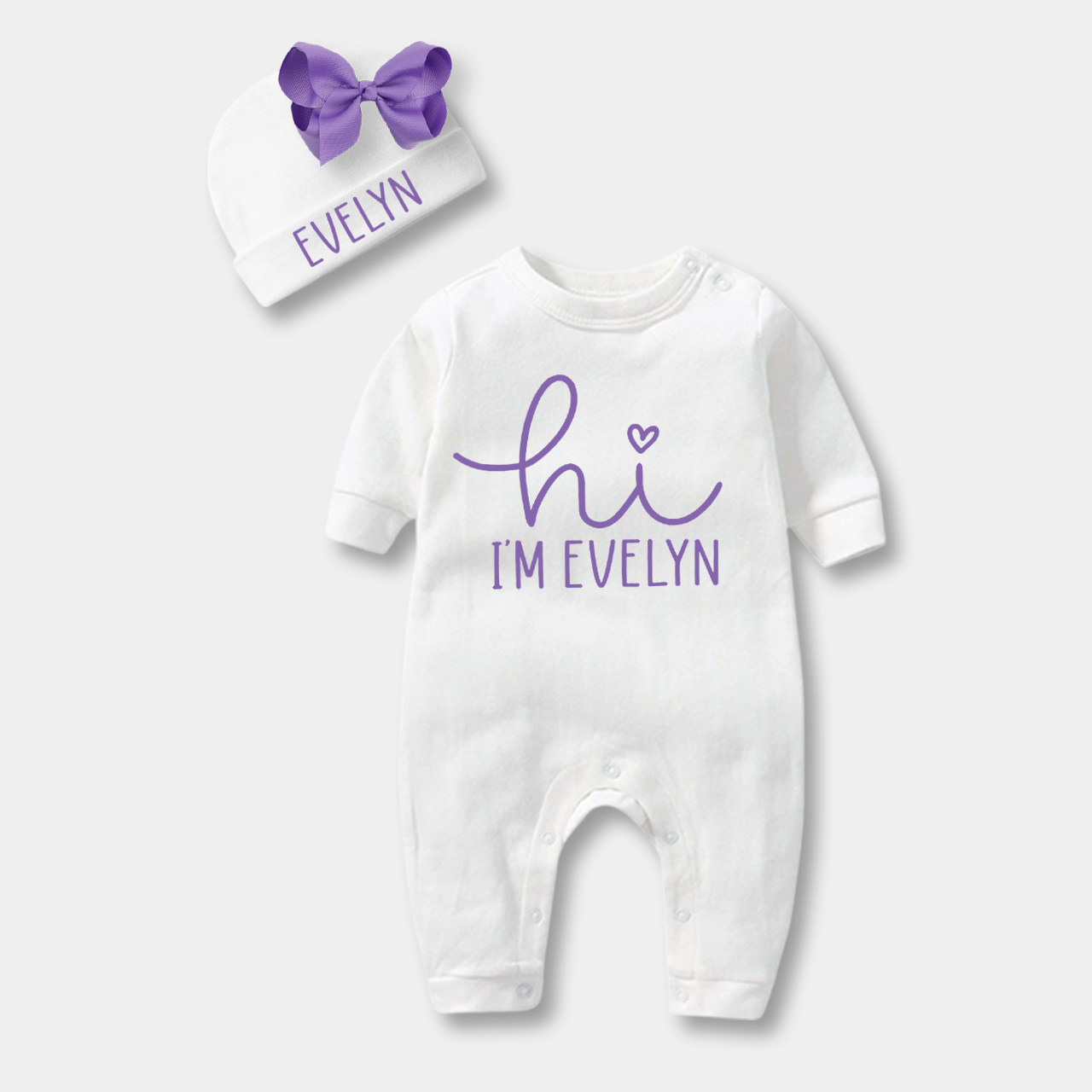 Personalized Hi I'm xxx Bodysuit & Bow Hat Set Beepumpkin