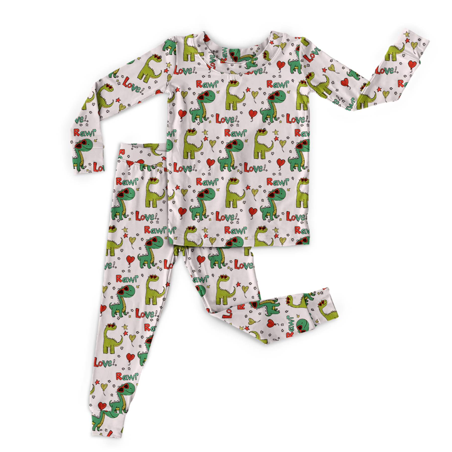 Shoot The Heart Dinosaur Two-Piece Pajama Set For Kids