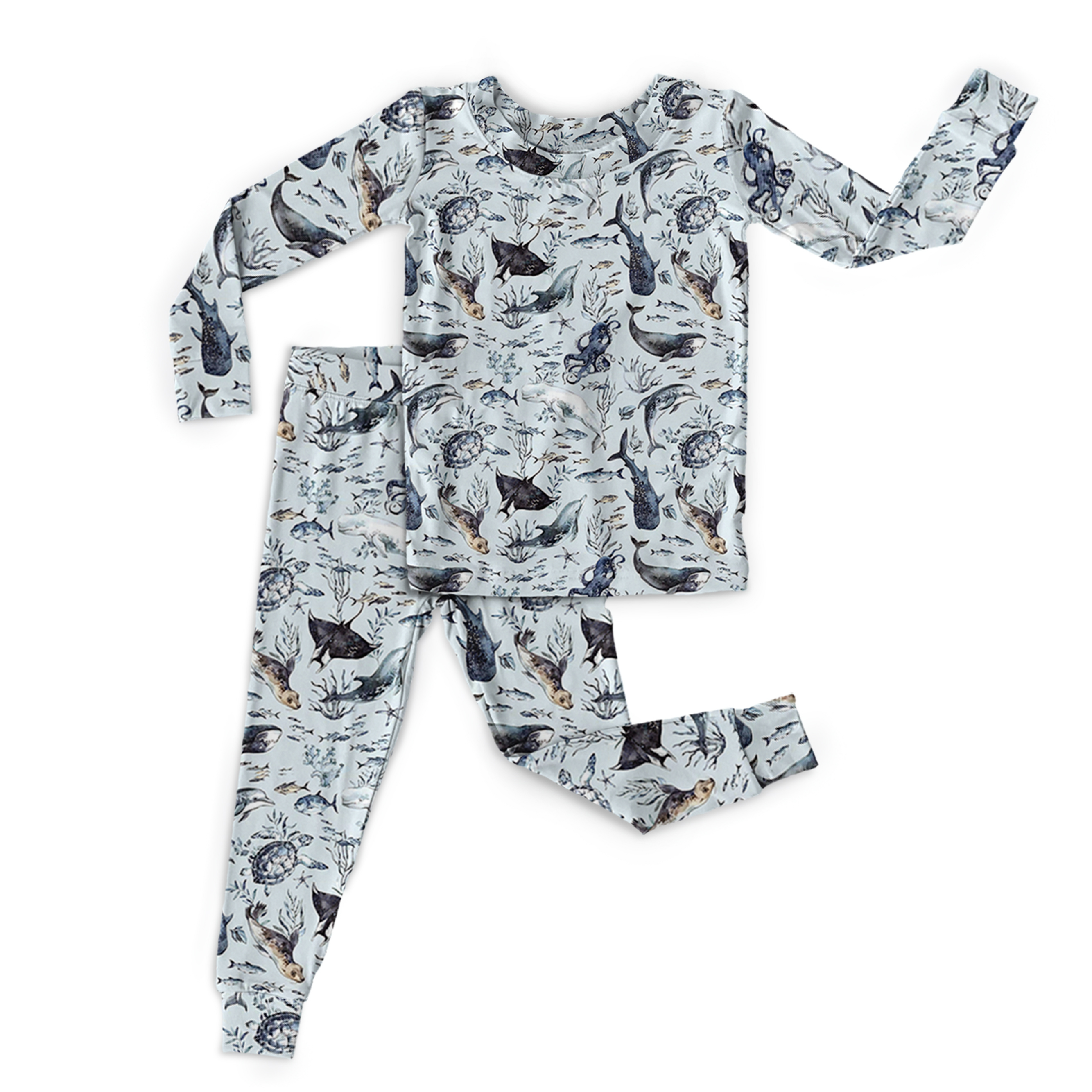 Watercolor Sea Life Two-Piece Pajama Set For Kids