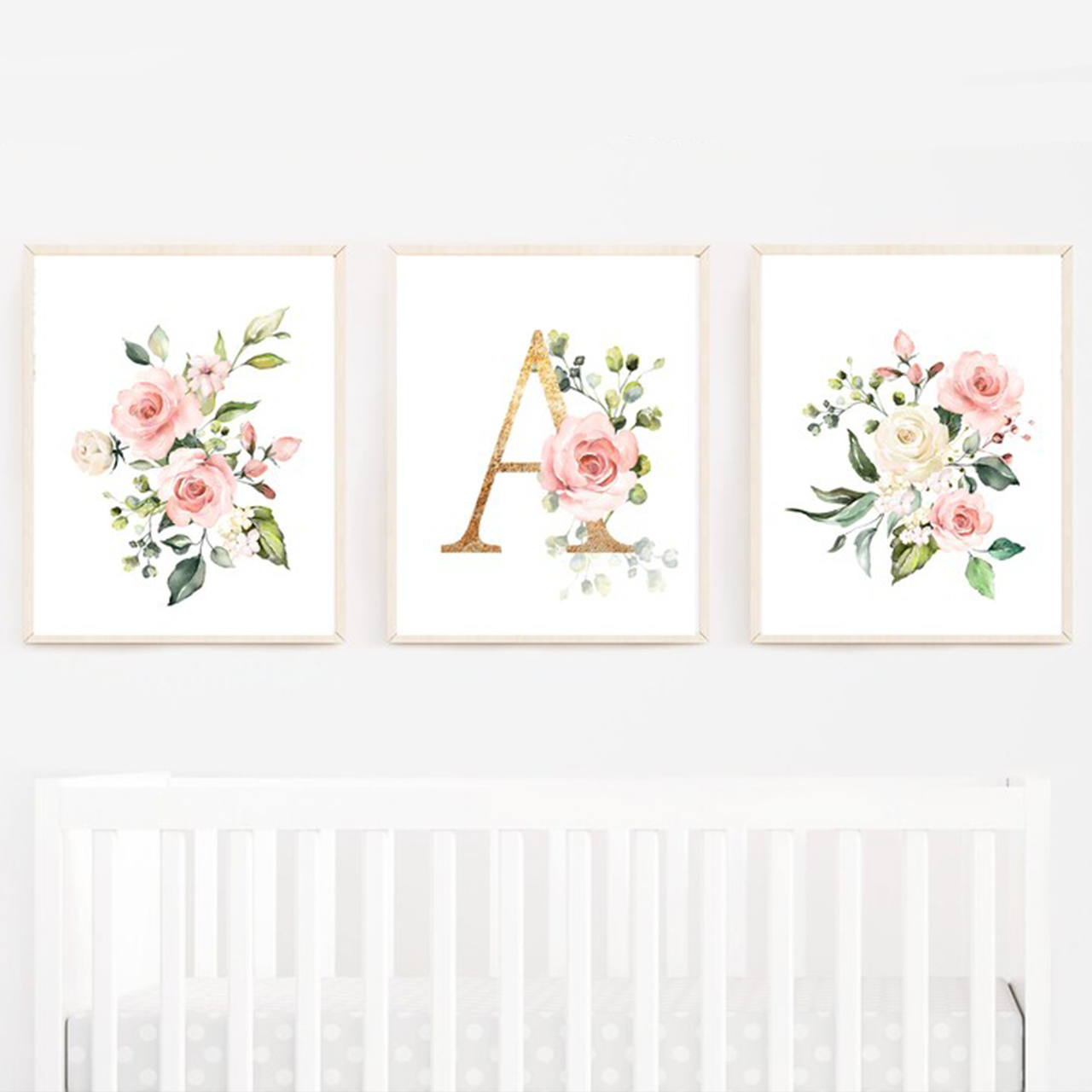 Personalized Vintage Pink Floral Digital Nursery Art
