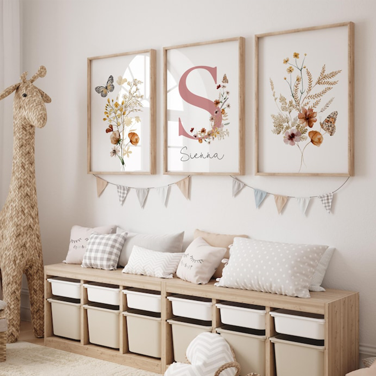 Personalized Name Watercolor Wildflowers Digital Nursery Art