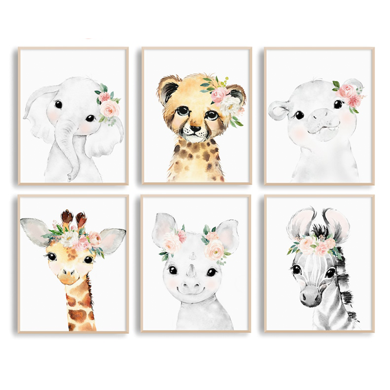 Baby Animal With Garland Digital Nursery Art