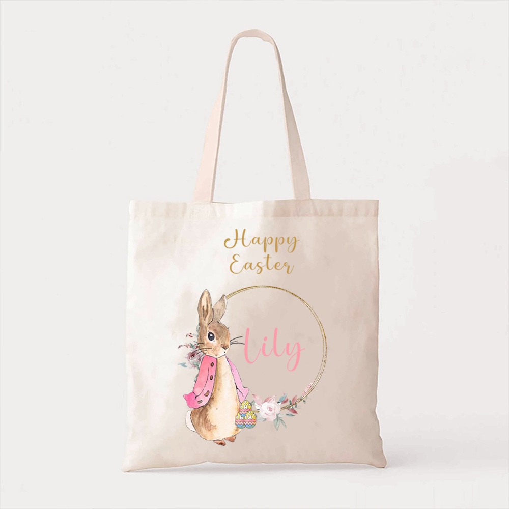 Personalized Name Happy Easter Bunny Tote Bag
