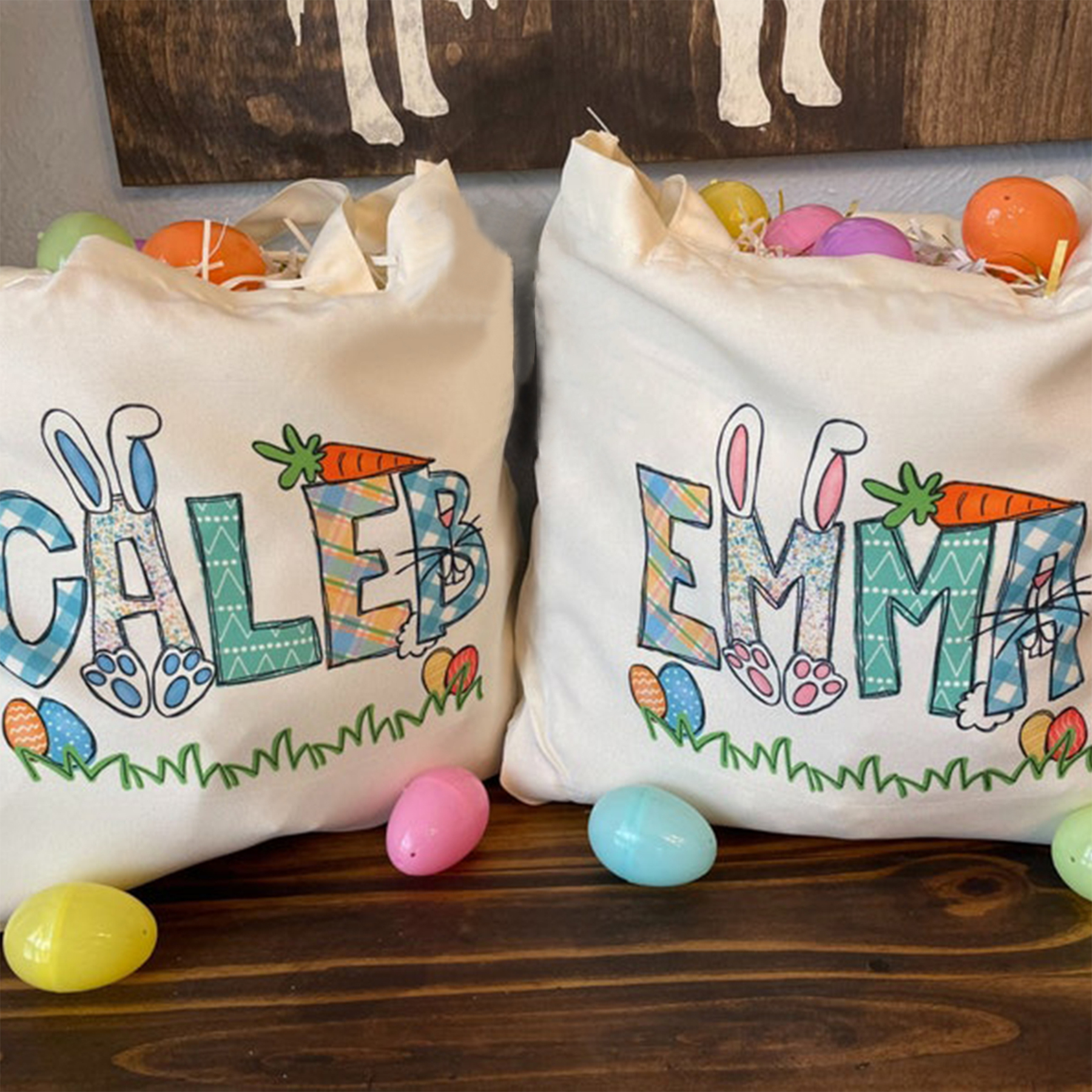 Personalized Alphabet Name Easter Bunny Tote Bag