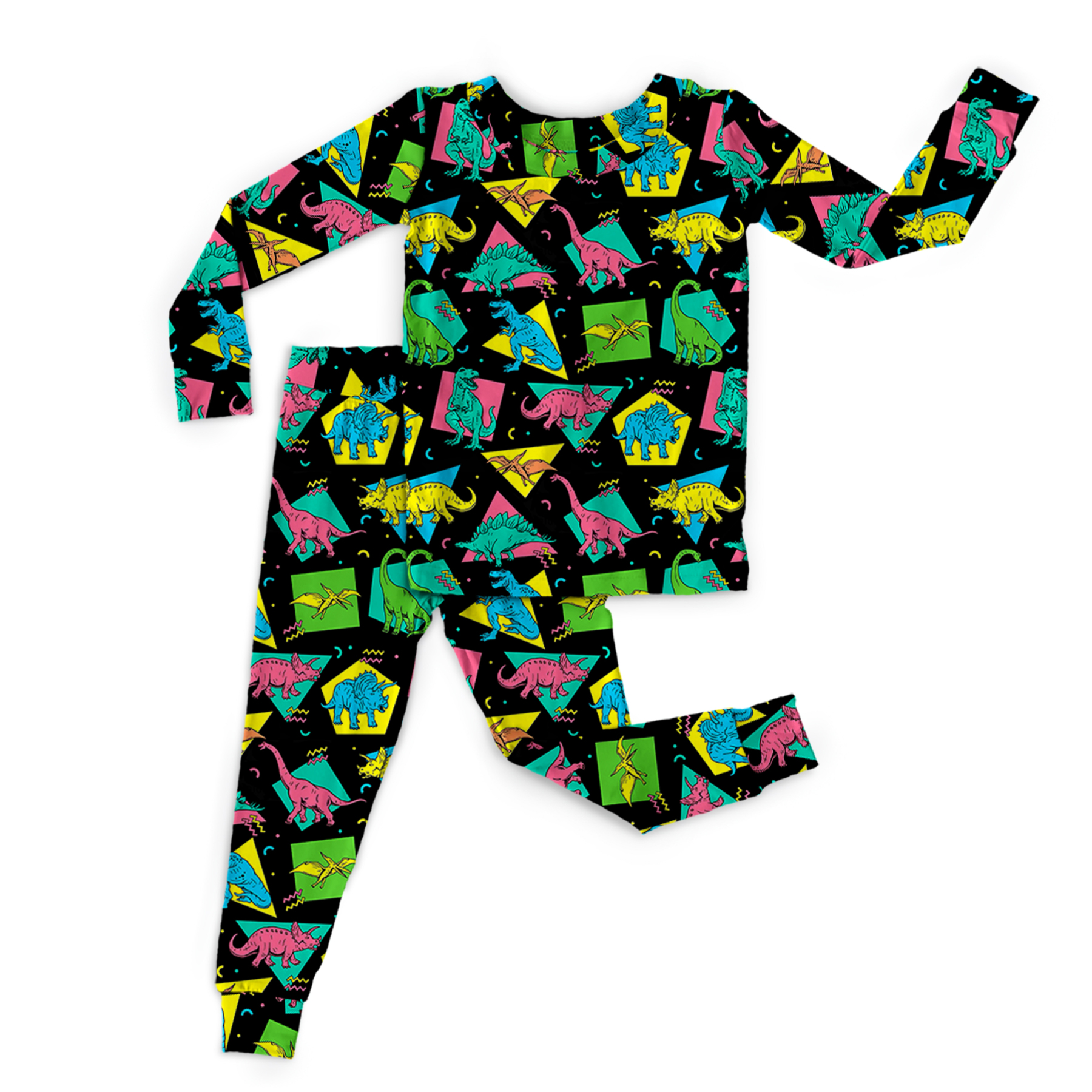 Retro Cartoon Dinosaurs Two-Piece Pajama Set For Kids