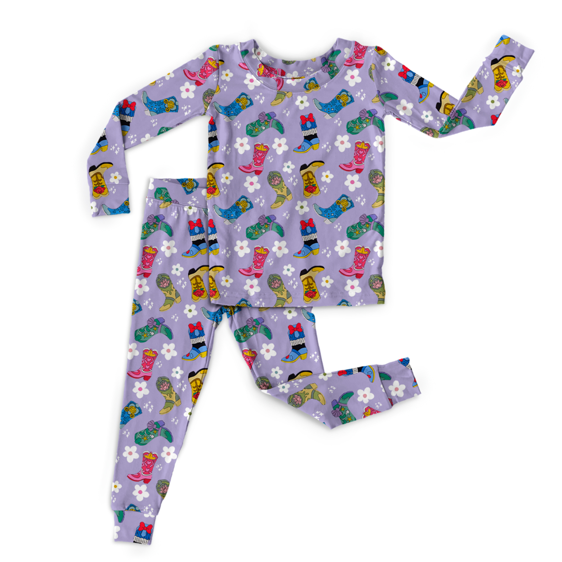 Floral Princess Cowboy Boots with Daisy Two-Piece Pajama Set For Kids