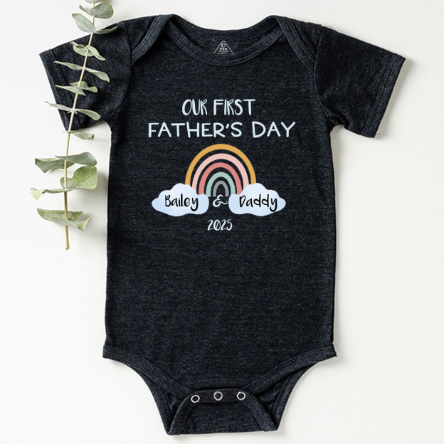 Personalization Our First Father's Day Rainbow Bodysuit For Baby