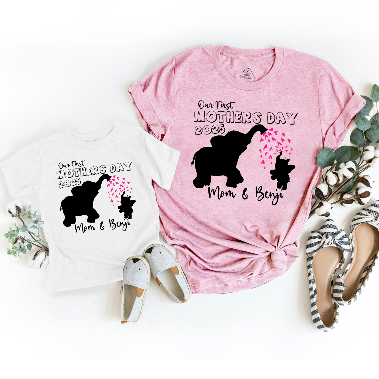 Personalized Our First Mothers Day Elephants Mom&Me Matching Tees