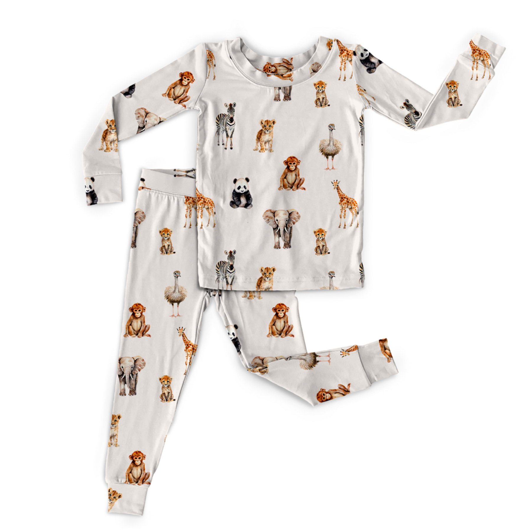 Safari Animals Two-Piece Pajama Set For Kids