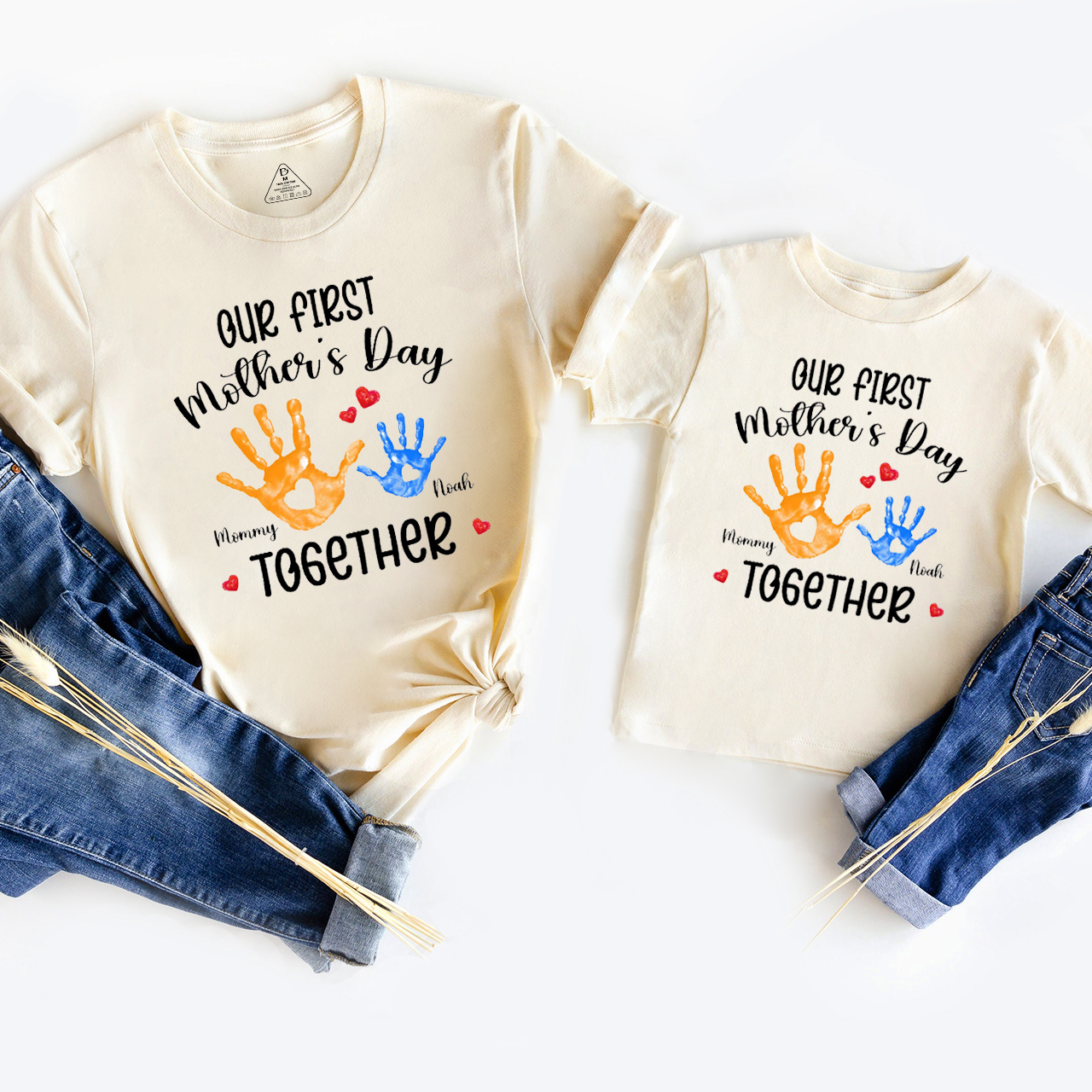 Personalized Names Painting Hands Mom&Me Matching Tees