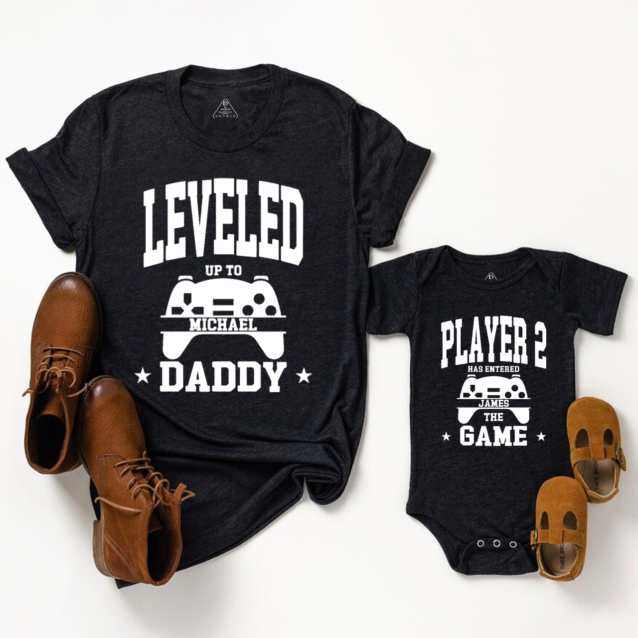 Personalized Leveled Up to Daddy Player 2 Dad&Me Matching Shirts