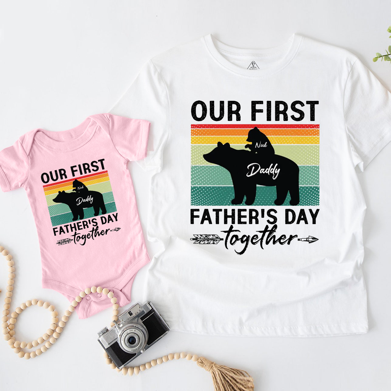 Personalized 1st Fathers Day Bear Dad&Me Matching Shirts