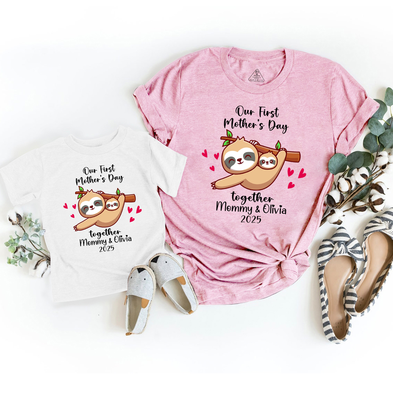 Personalized Funny Sloth 1st Mother's Day Mom&Me Matching Tees