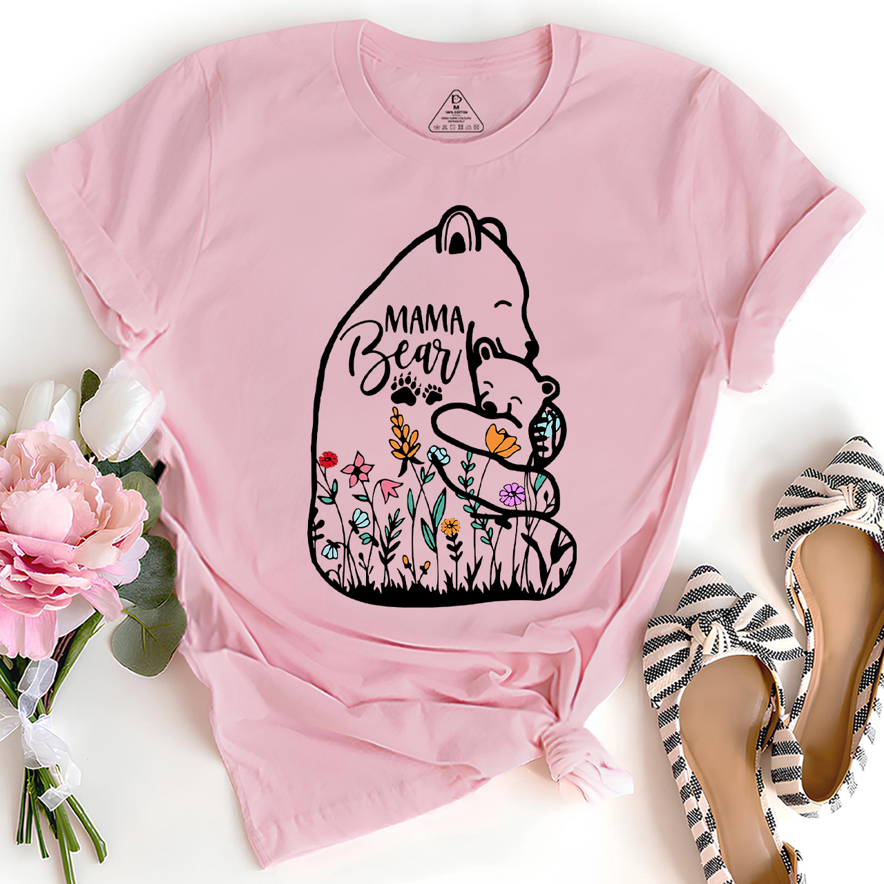 Cute Mama Bear And Baby With Wildflowers Tees