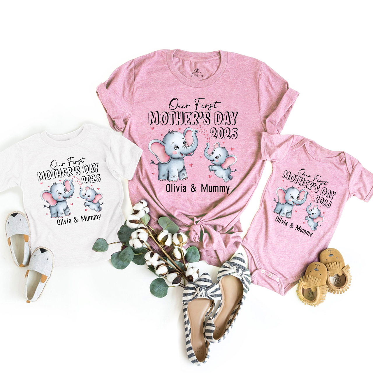 Personalised First Mothers Day Elephant Mom&Me Matching Tees