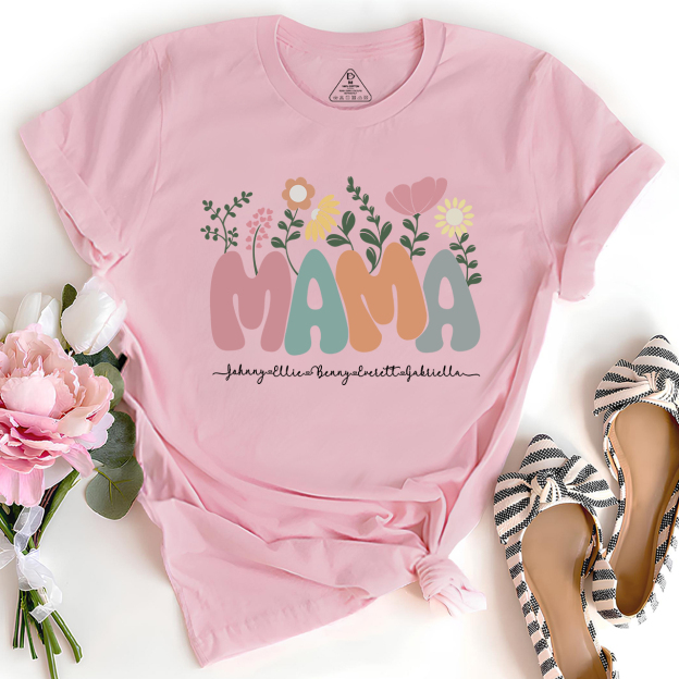 Personalized Floral Mom Shirt With Kids Names