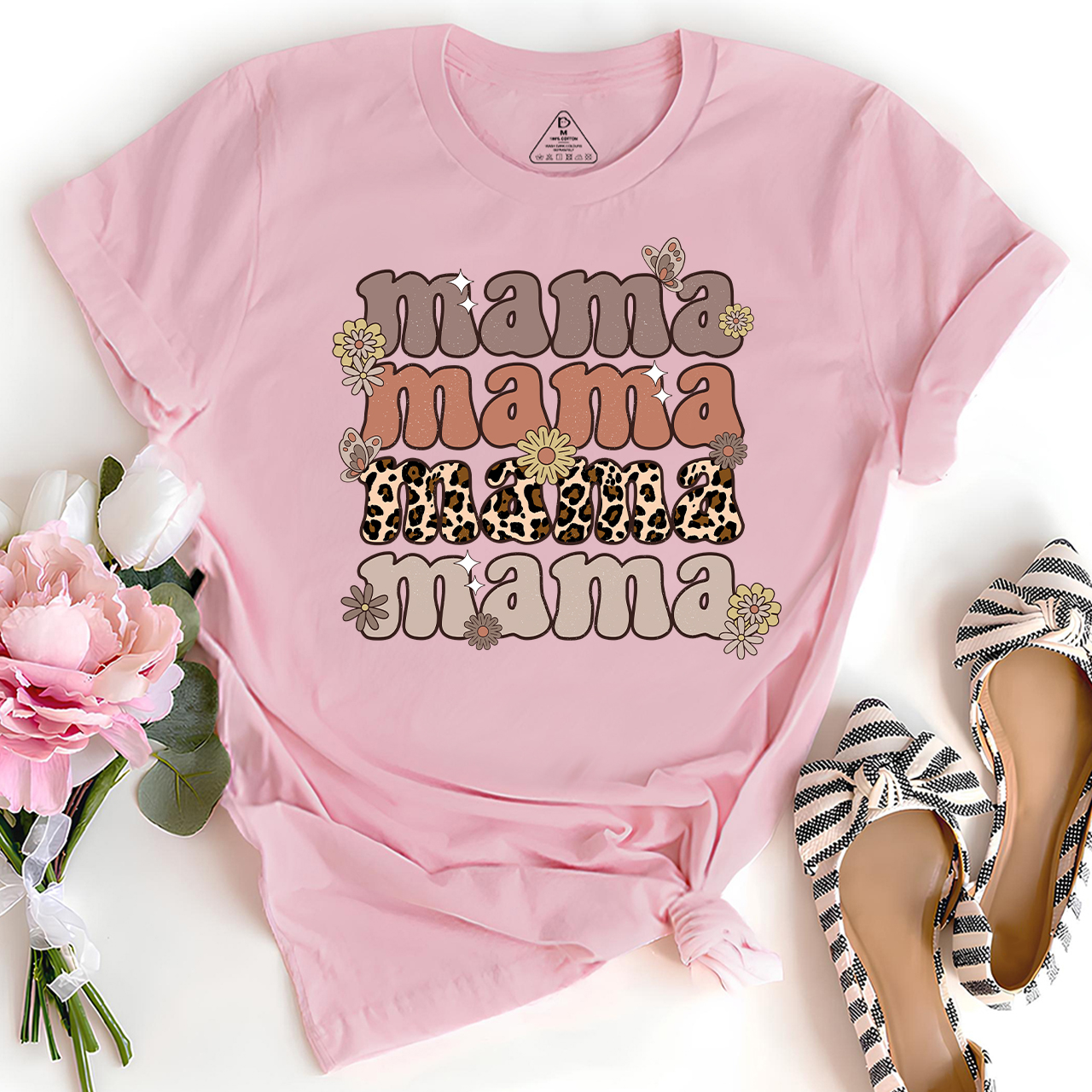 Leopard Mama Retro Flowers T-Shirt