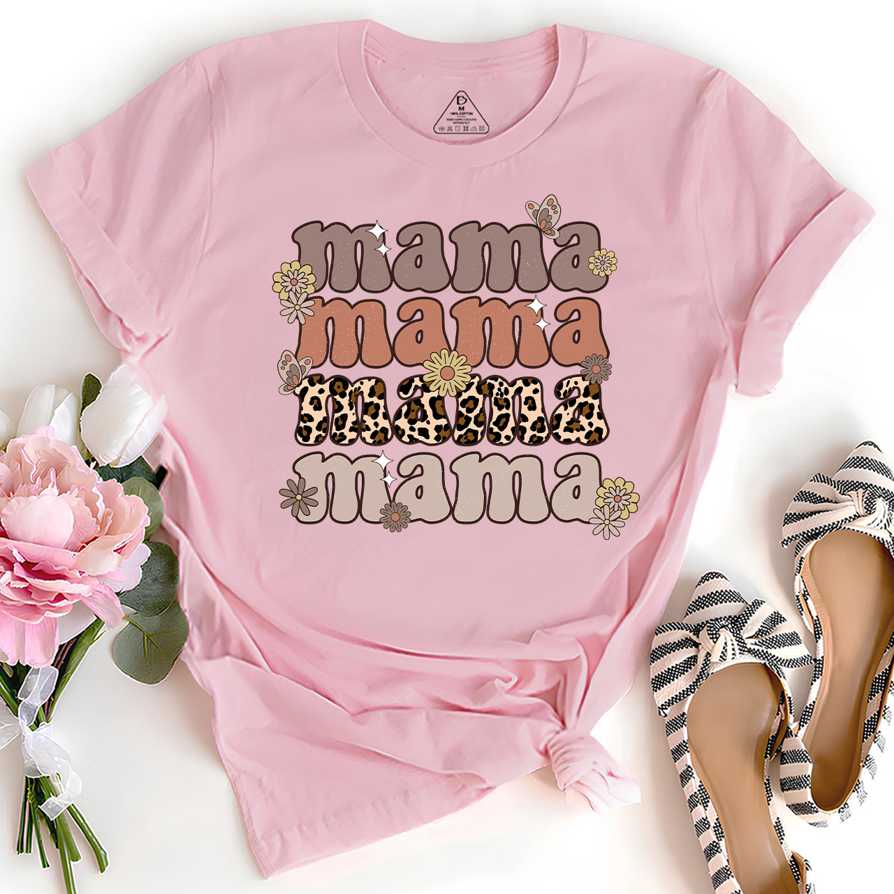 Leopard Mama Retro Flowers T-Shirt