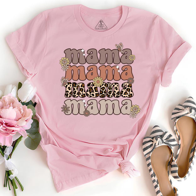 Leopard Mama Retro Flowers T-Shirt