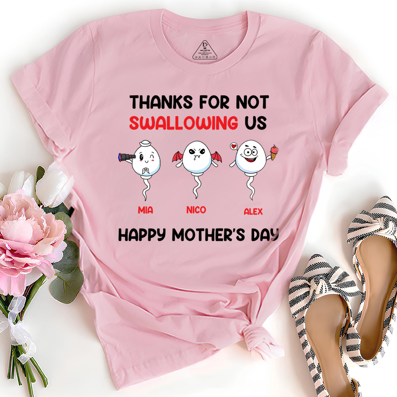 Personalized Kids Name Thanks For Not Swallowing Us Shirt For Mother's Day