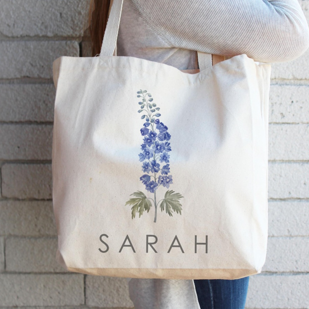 Personalized Birth Month Flower Tote Bag