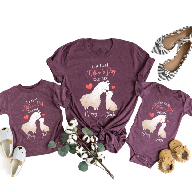 Personalized First Mother's Day Llamas Mom&Me Matching Tees
