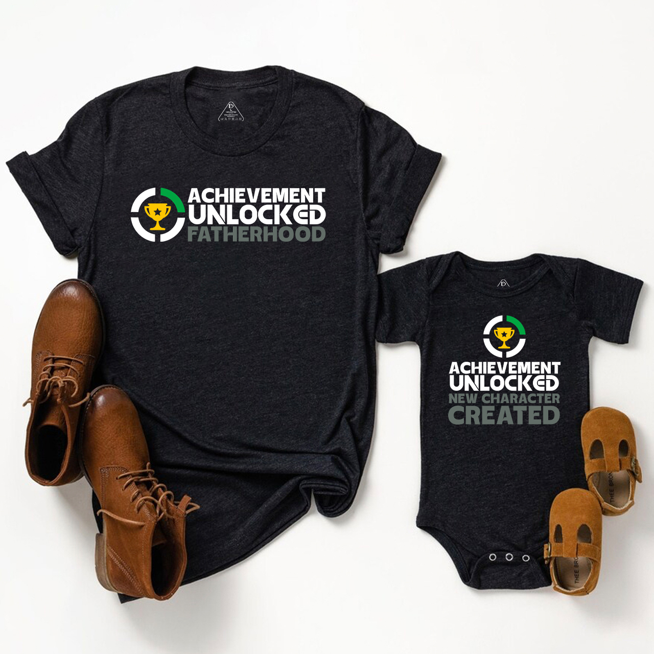 Achievement Unlocked Fatherhood Matching Dad& Me Shirts