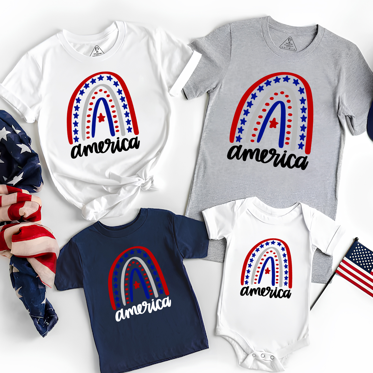 American Rainbow Independence Day Family Matching Shirts