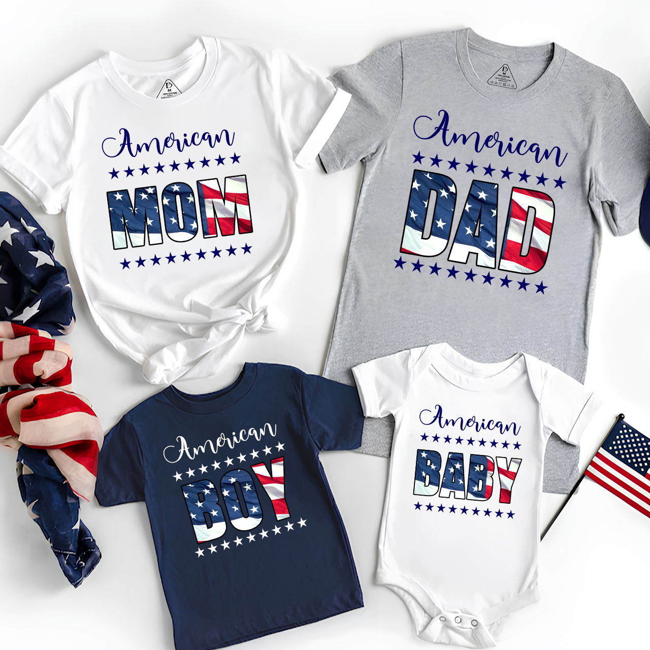 Personalized American Two Rows Star Independence Day Family Matching Shirts