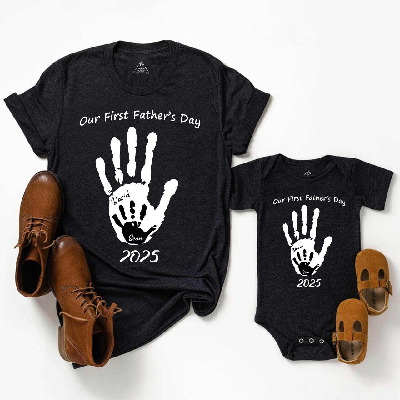 Personalized Handprint Name Dad&Me Matching T-Shirts