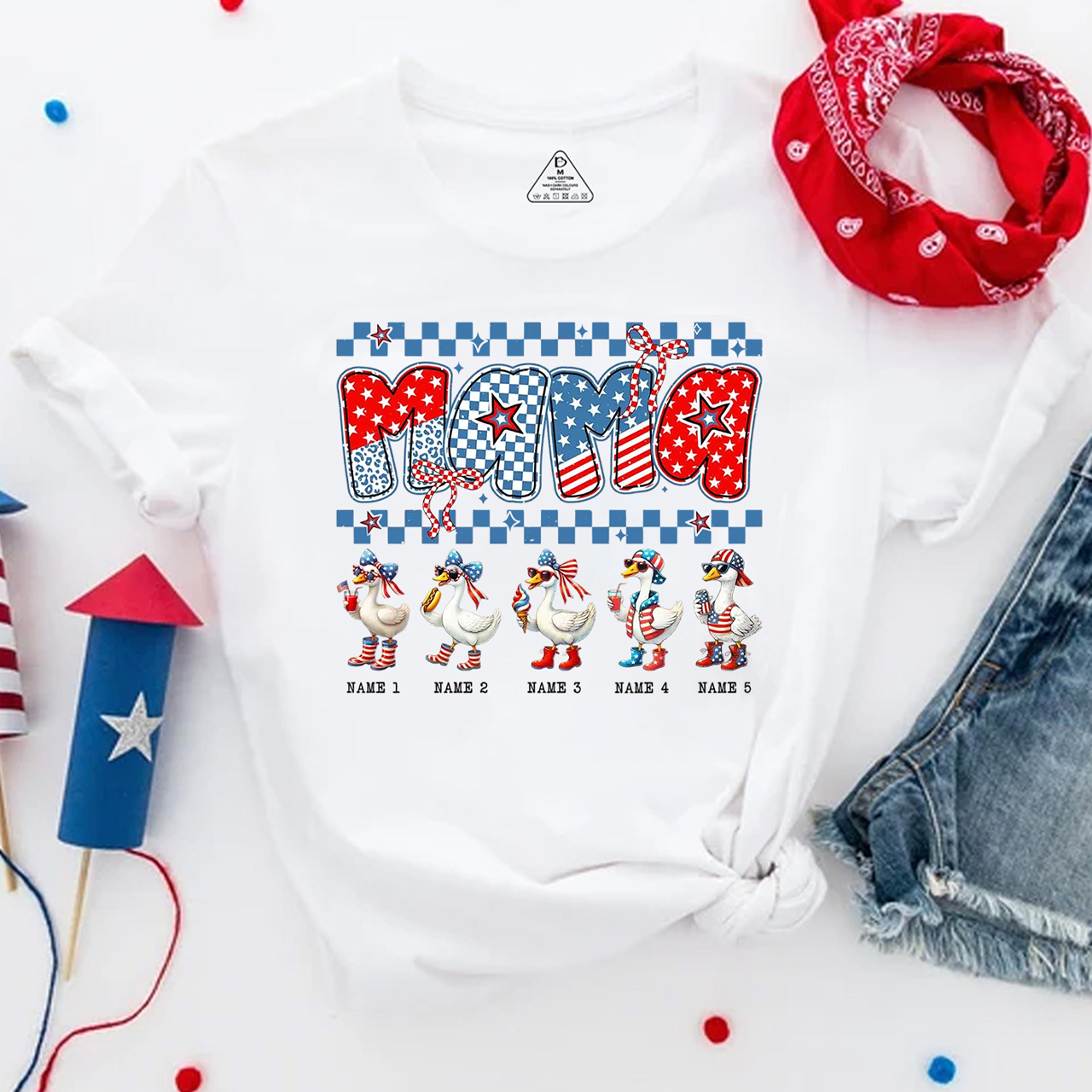 Personalized 4th Of July Mama Goose  T-Shirts