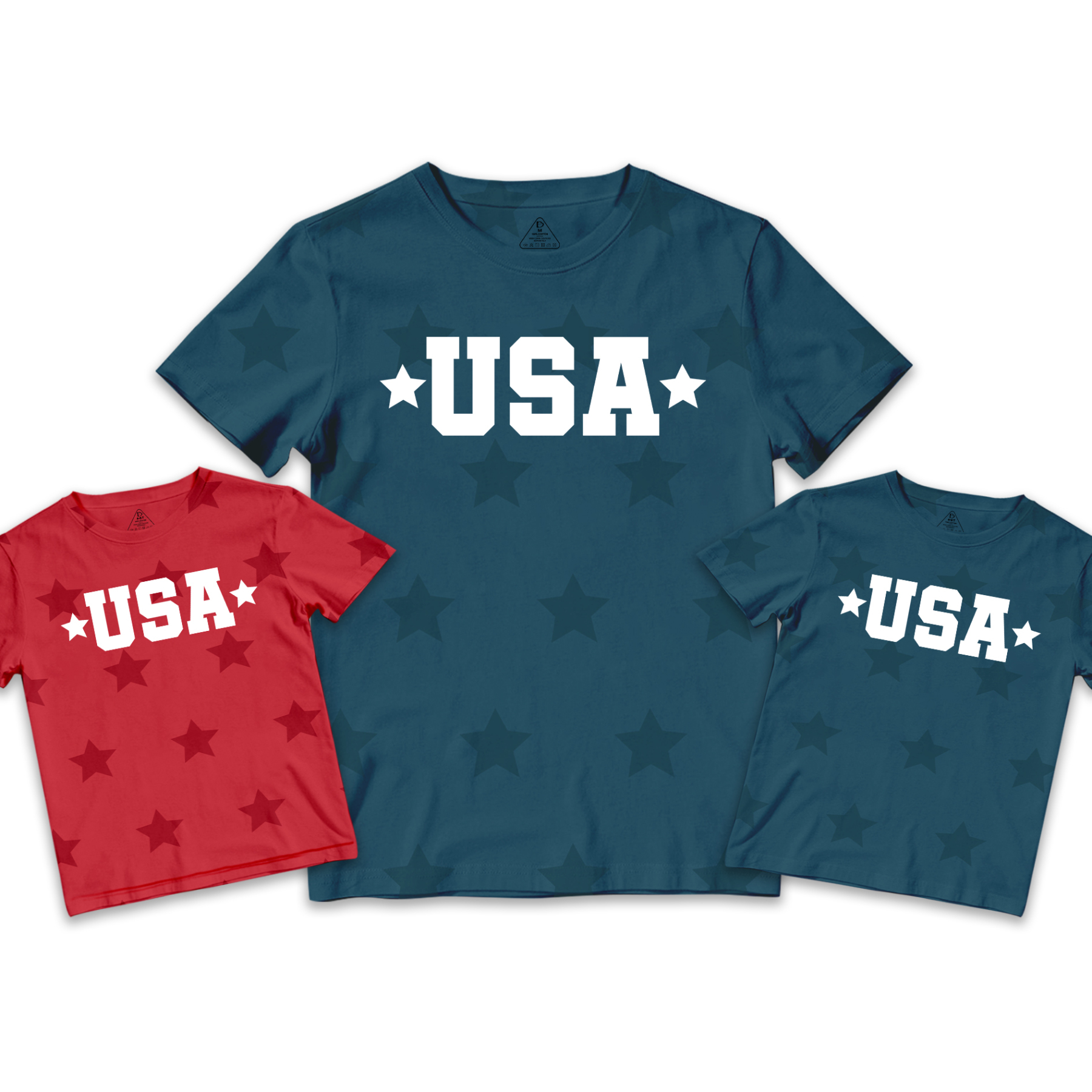 USA (Block Font - Two Stars) Independence Day Family Matching Shirts