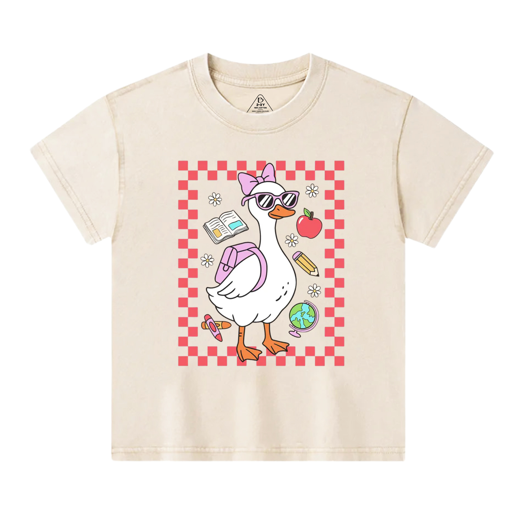 Back To School Girl Goose Toddler&Kids Washed Tees