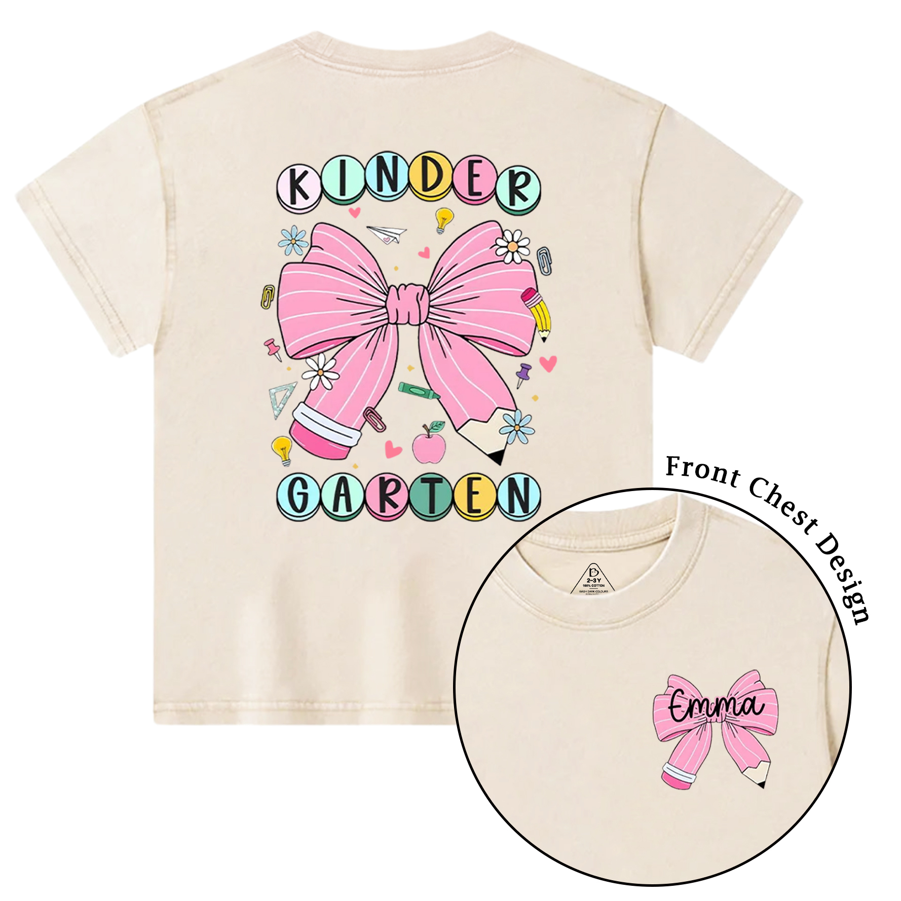 Personalized Back To School Bow Fireworks Toddler&Kids Washed Tees