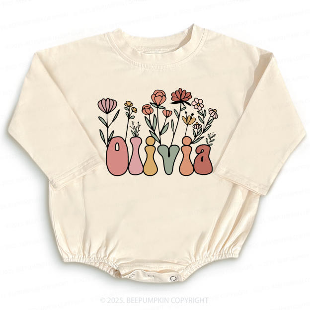 Personalized Name Flower Baby Bubble Romper Beepumpkin