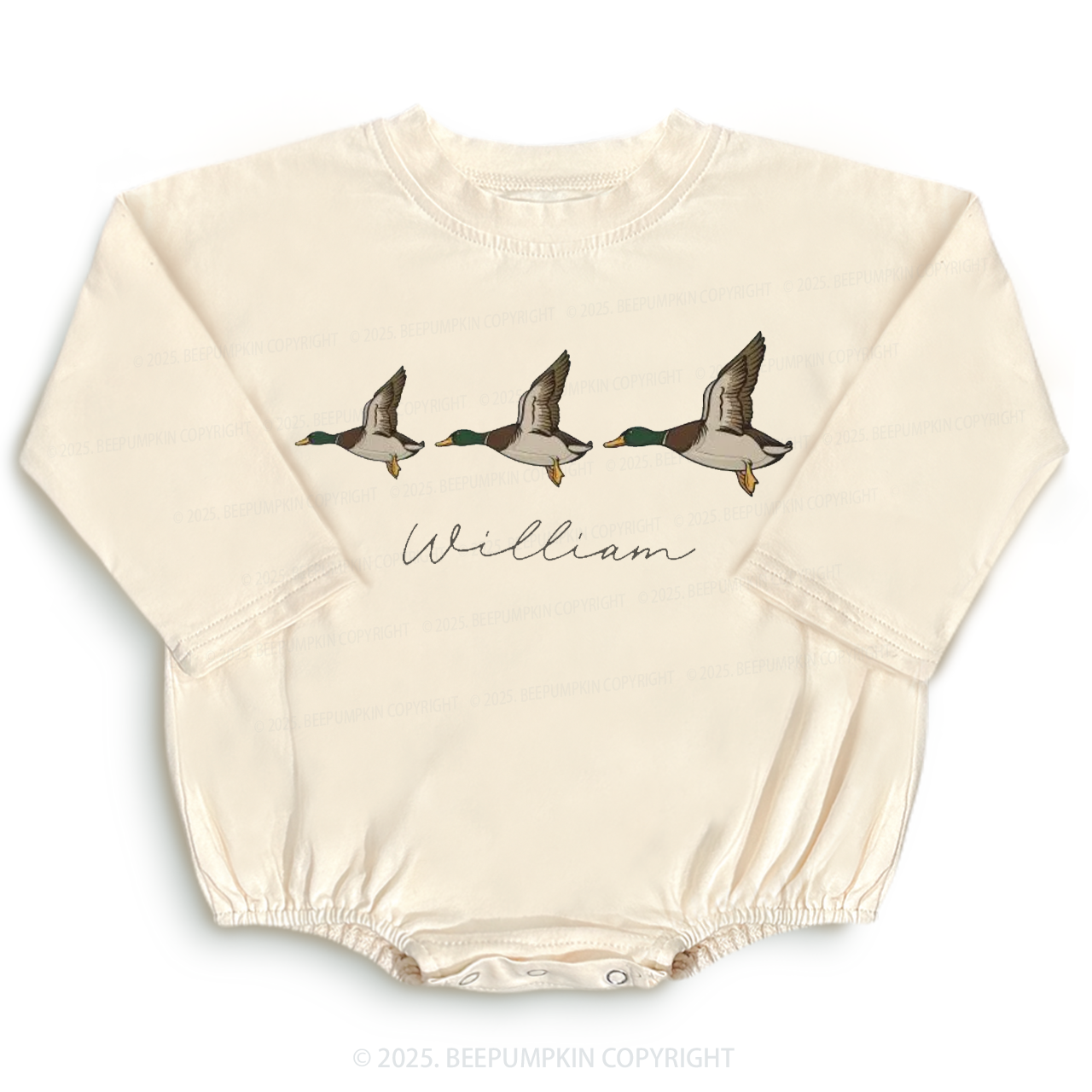Personalized Name Mallard Duck Baby Bubble Romper Beepumpkin