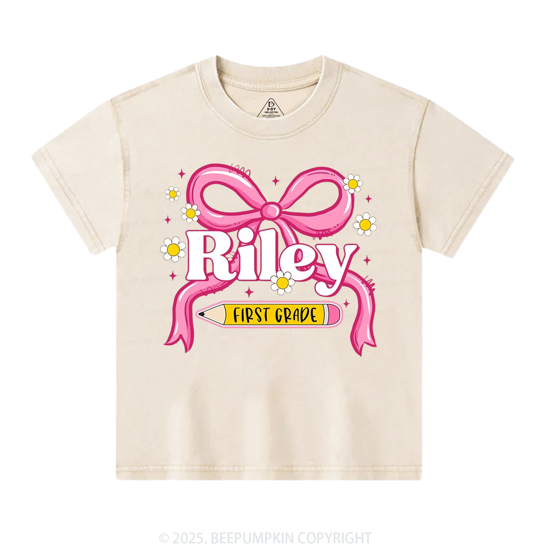Personalized First Grade Girly Toddler&Kids Washed Tees