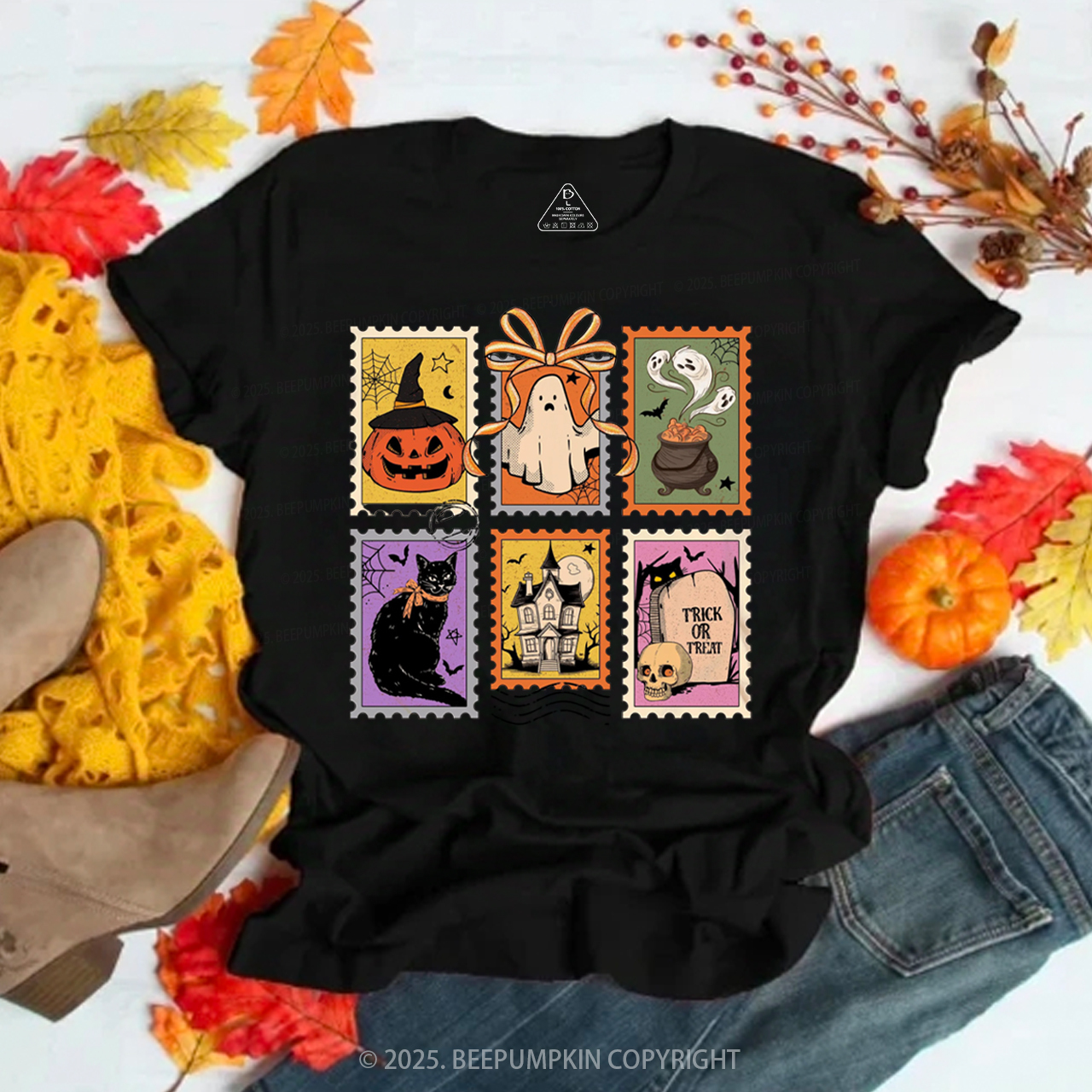 Retro Halloween Cat Ghost T-Shirts Beepumpkin 