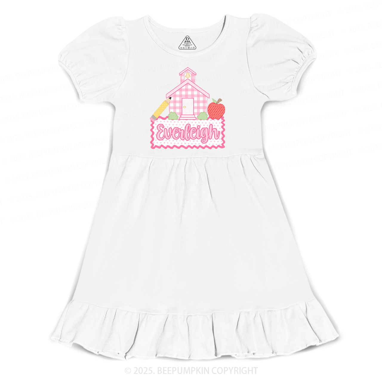 Personalized Pink Schoolhouse Toddler&Kid's Ruffle Dress Beepumpkin 