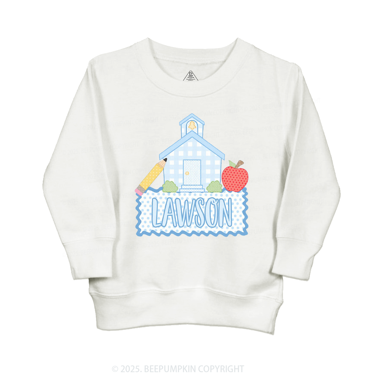Personalized Blue Schoolhouse Kid's Sweatshirt