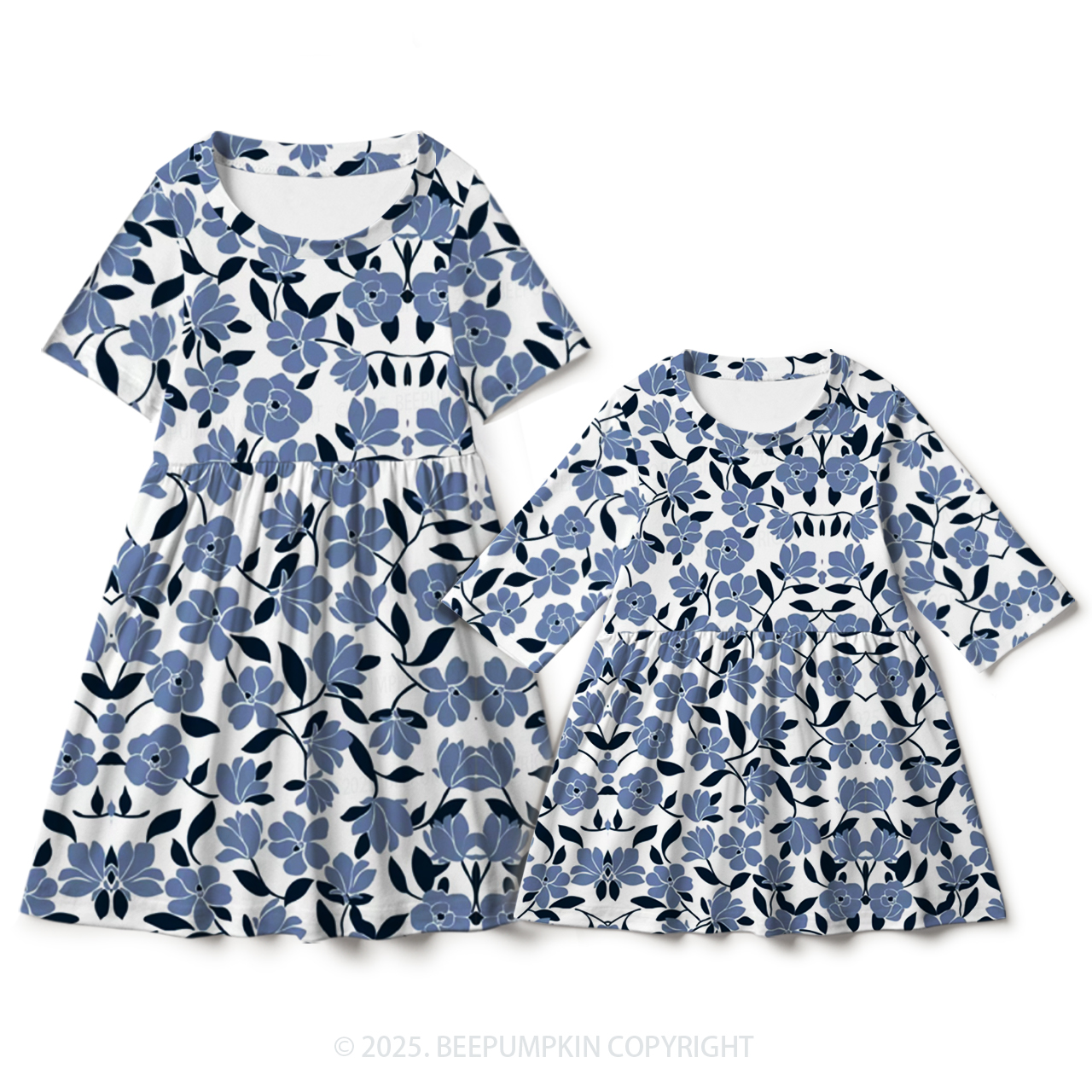 Blue Elegance Mom&Me Matching All Over Print Dress