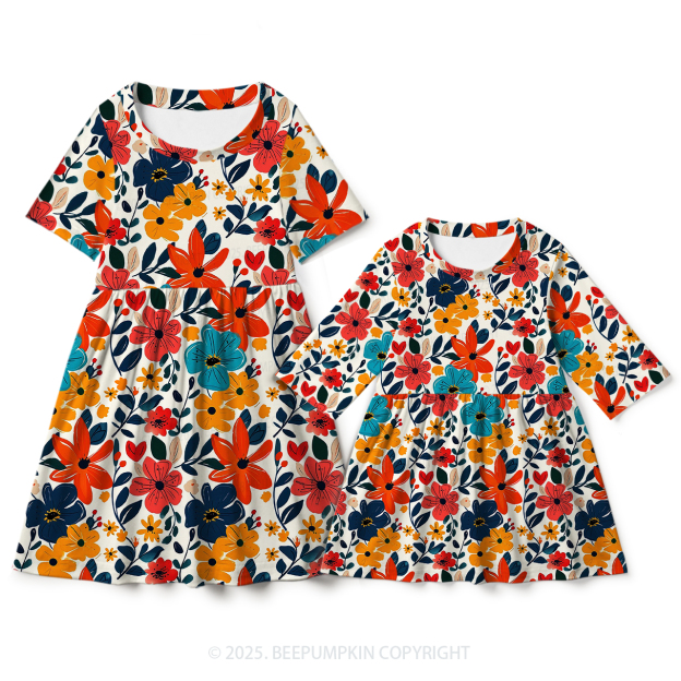 Autumn Atmosphere Mom&Me Matching All Over Print Dress