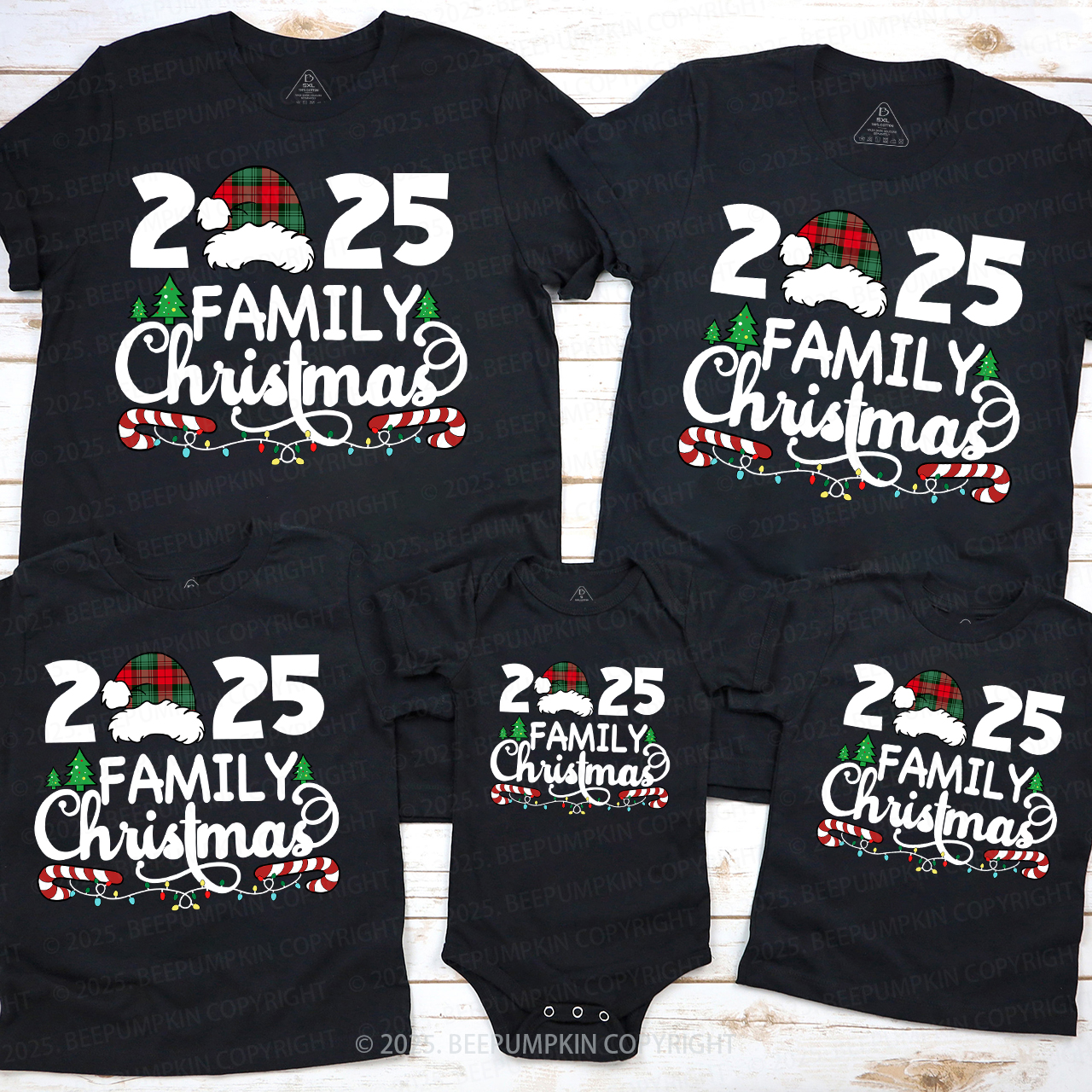 Family Christmas 2025 Plaid Hat Matching T-Shirts Beepumpkin