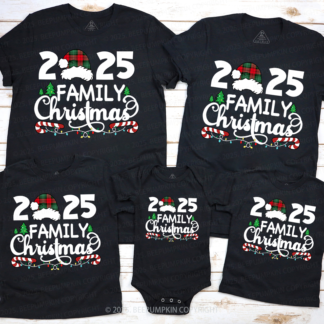 Family Christmas 2025 Plaid Hat Matching T-Shirts Beepumpkin