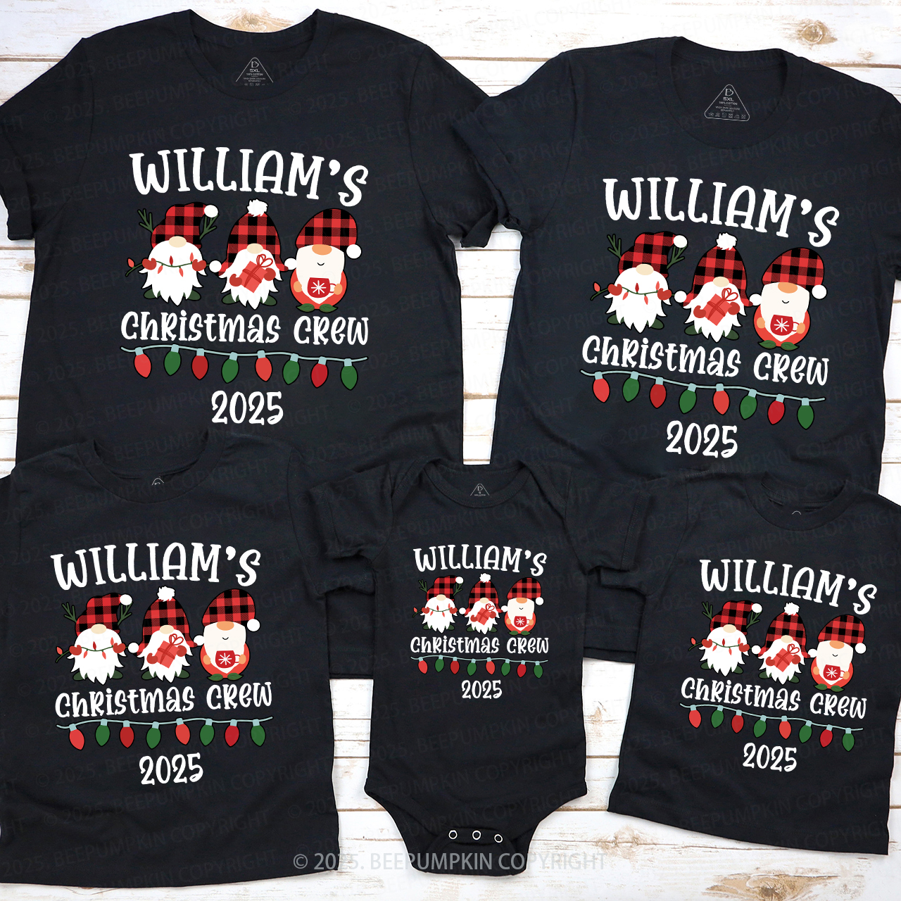 Personalized Customized Name Christmas Crew Family T-Shirts Beepumpkin