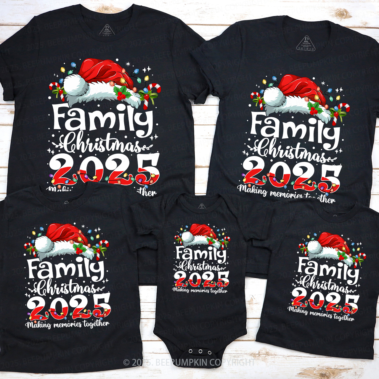 2025 Merry Christmas with colorful lights Family Matching T-Shirts Beepumpkin