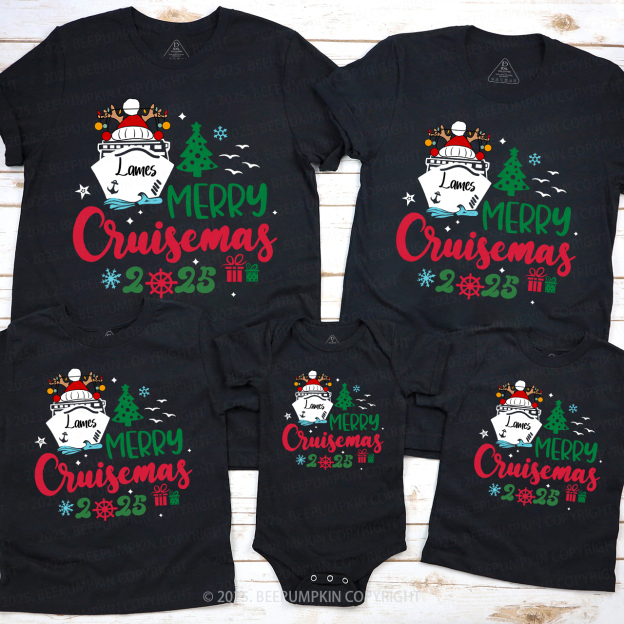 2025 Personalized Christmas Cruise Name Christmas Family Matching T-Shirts Beepumpkin