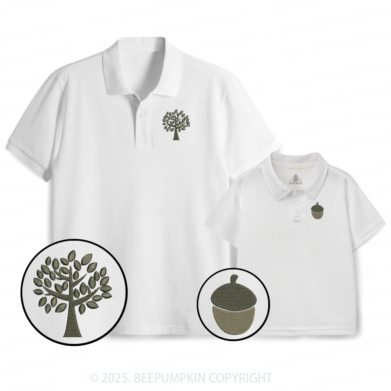 Embroidery Tree And Acorn Dad&Me Matching Polo Shirt Beepumpkin