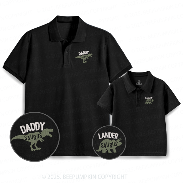 Embroidery Cute Dinosaur Dad&Me Matching Polo Shirt Beepumpkin