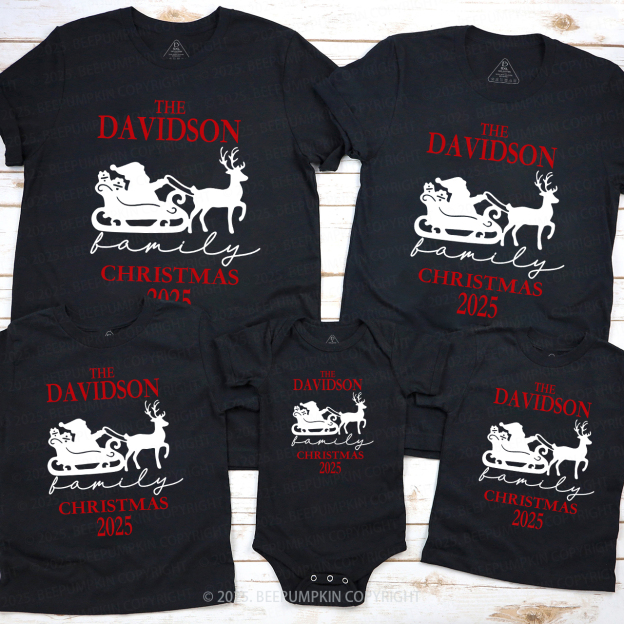 Personalized 2025 Santa Claus On The Sleigh Family Matching Shirts